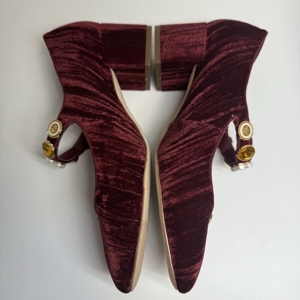 Mary Jane Deep Red Velvet Heels - Picture 3 of 10